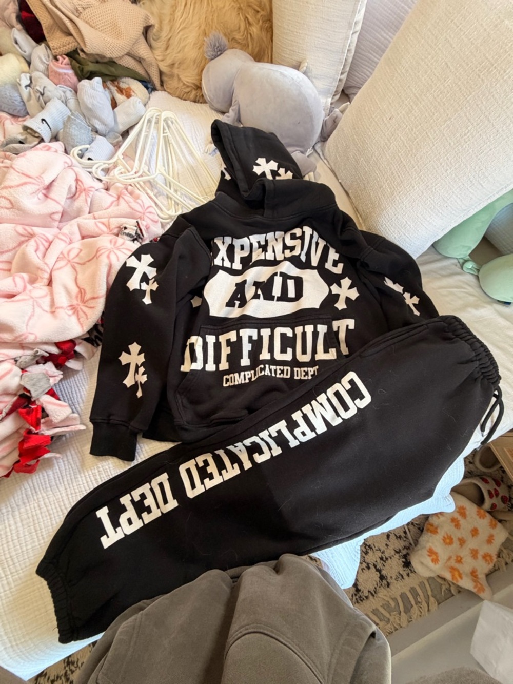 Expensive And Difficult Black Graphic Hoodie & Sweatpants Set (korrupted closet)